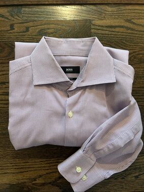 BOSS Men's Lilac Micro-Check Dress Shirt